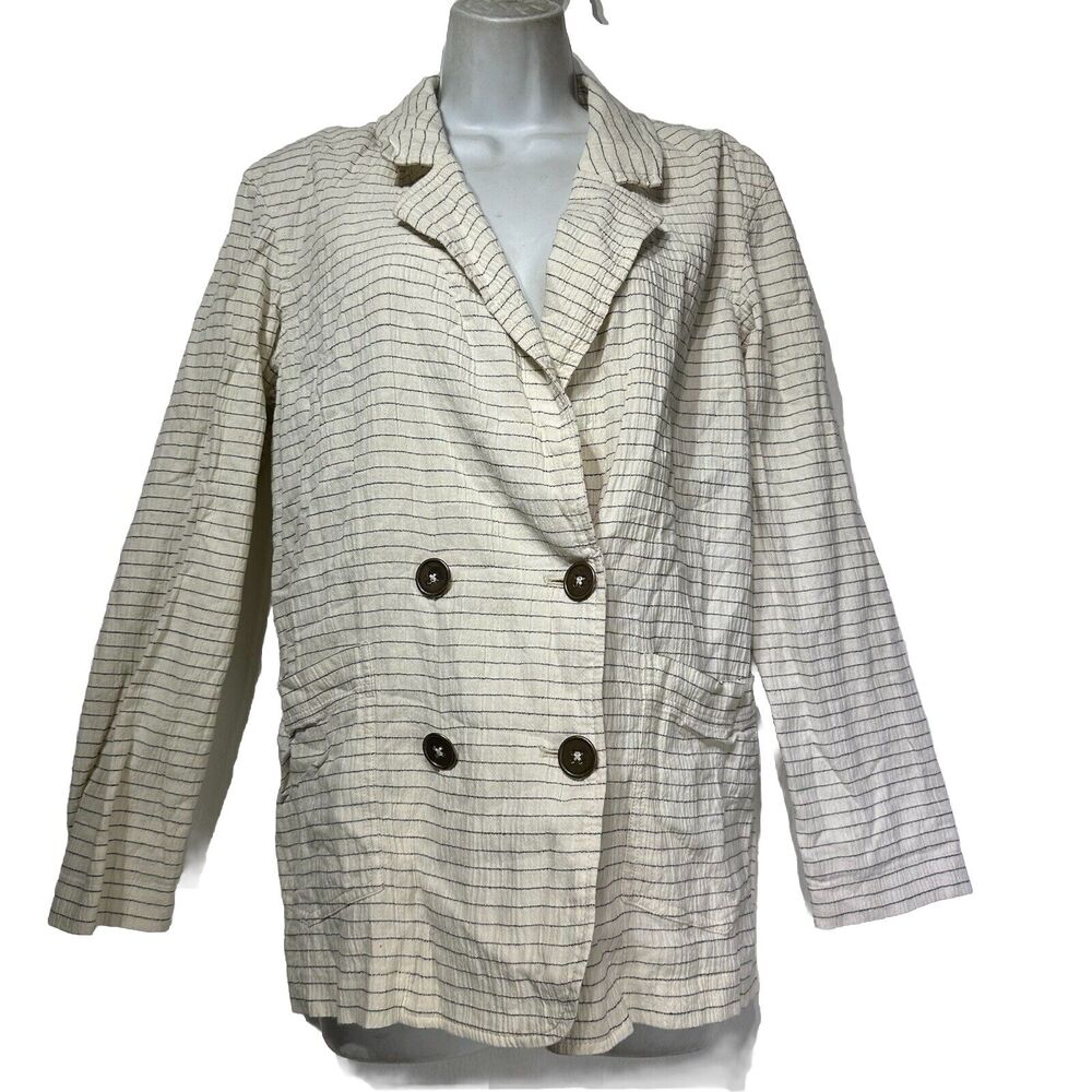 Anthropologie Cartonnier Women's Double Breasted Striped Blazer Jacket Size S